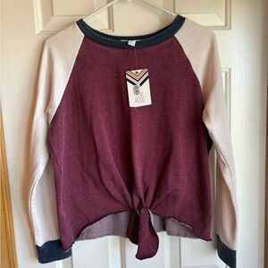 Pink Rose Women's Burgundy and Cream Long Sleeve Tee